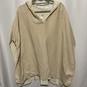 Chicos Womens SM/MD  Hooded Cape Poncho Tan Cream Knit Cotton Cashmere Travel